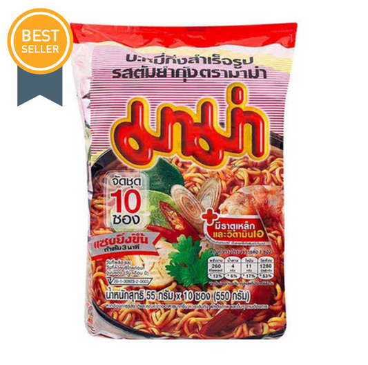 🍜🔥 MAMA Tom Yum Shrimp Instant Noodles (Pack of 10)