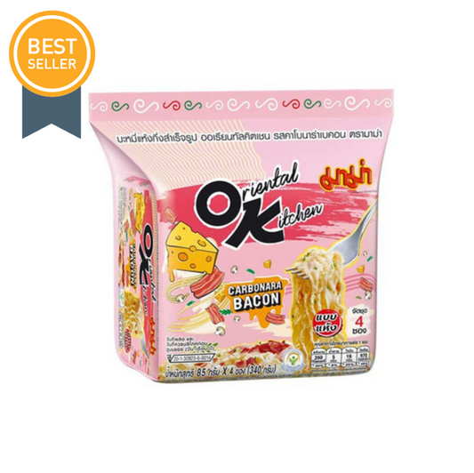 🧀🥓 MAMA Oriental Kitchen Carbonara Bacon Stir-Fried Noodles (Pack of 4)