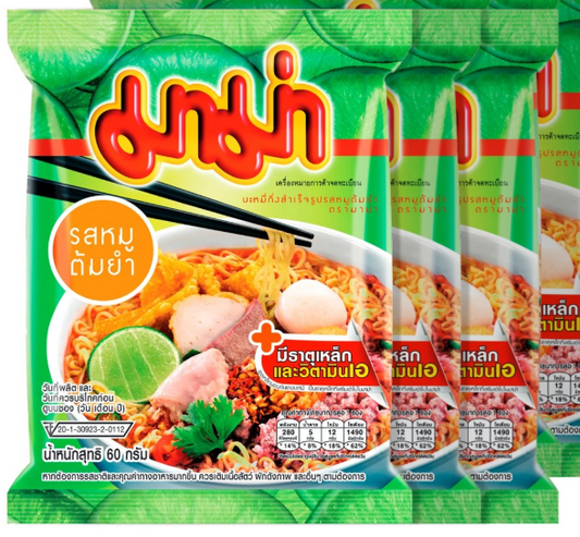 🔥 Mama Instant Noodles – Tom Yum Pork Flavor (60g x 6 packs)